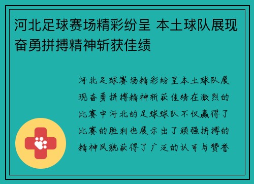 河北足球赛场精彩纷呈 本土球队展现奋勇拼搏精神斩获佳绩