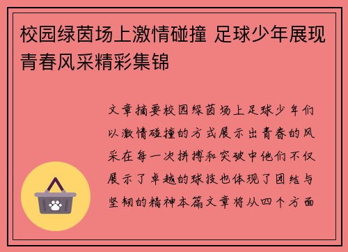校园绿茵场上激情碰撞 足球少年展现青春风采精彩集锦