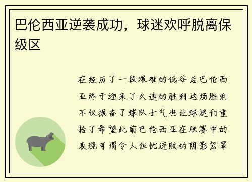 巴伦西亚逆袭成功，球迷欢呼脱离保级区
