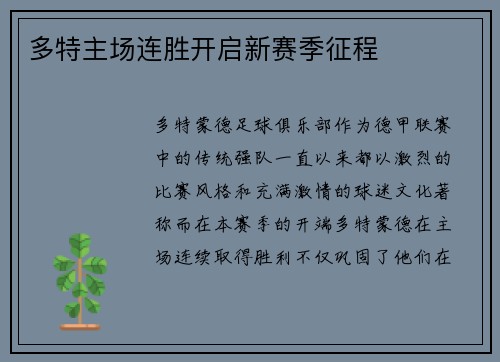 多特主场连胜开启新赛季征程