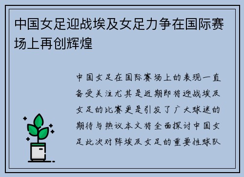 中国女足迎战埃及女足力争在国际赛场上再创辉煌